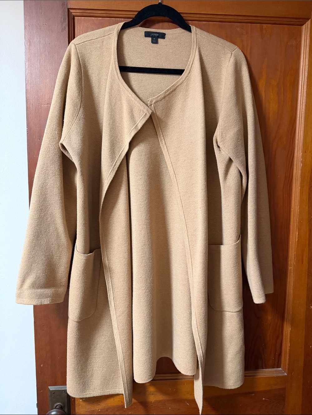J. Crew Camel Open-Front Knit Cardigan Coat